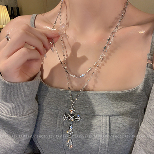甜酷串珠十字架项链女长款叠戴2026新款配饰y2k辣妹风锁骨链颈链
