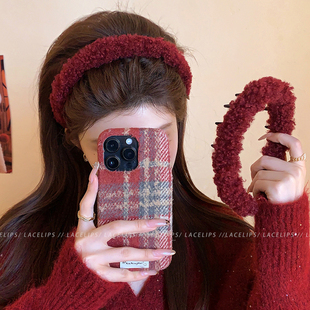 新年红色羊羔毛绒发箍女高级感时尚气质头箍高颅顶发卡洗脸头饰冬