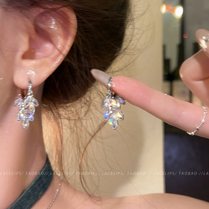 轻奢闪钻叶子流苏耳环女2025新款