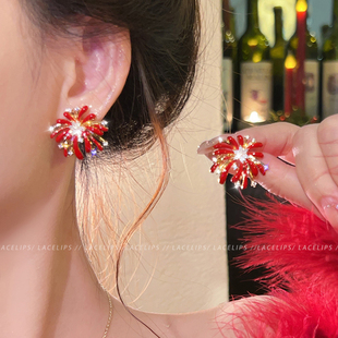 烟火年年~闪钻烟花耳钉女2026新款爆款新年耳环轻奢氛围感耳饰冬