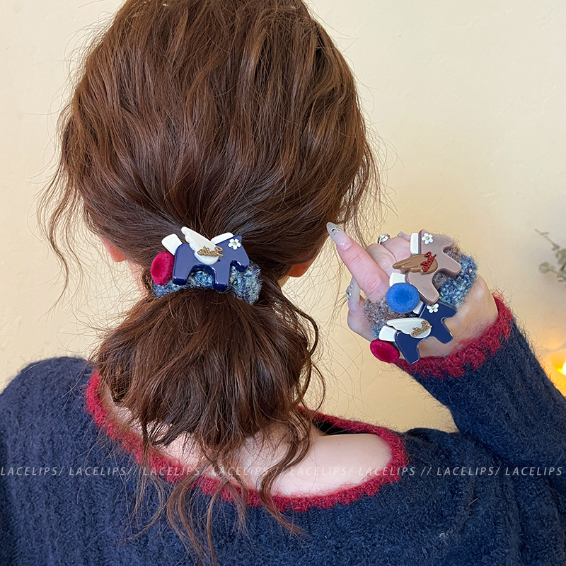 卡通小马毛绒发圈女高级感