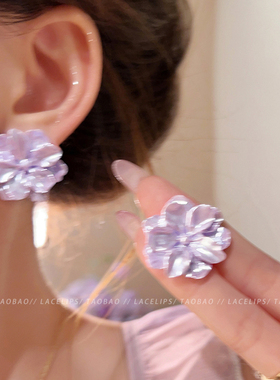 未名花期~浅紫色山茶花耳钉女2026新款爆款高级感温柔耳环耳饰夏