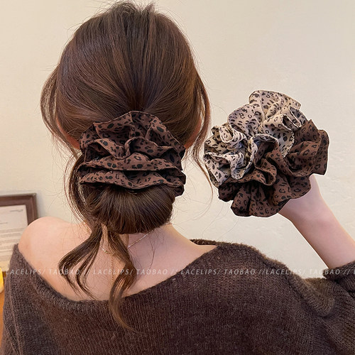 时髦豹纹大肠发圈女高级感