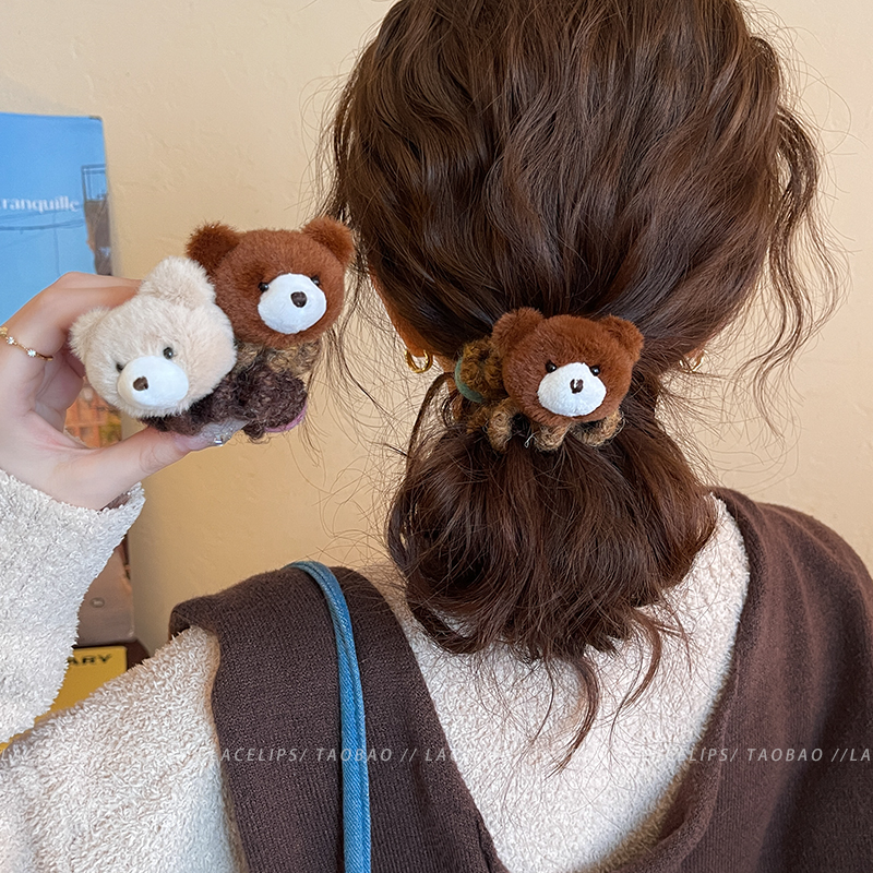 卡通毛绒小熊电话线发圈女高级感