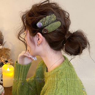 清新森系圆球纽扣发夹女边夹侧边发卡刘海夹子2026新款高端头饰冬