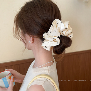 法式 木耳边波点大肠发圈女高级感缎面发绳丸子头皮筋头绳发饰头花