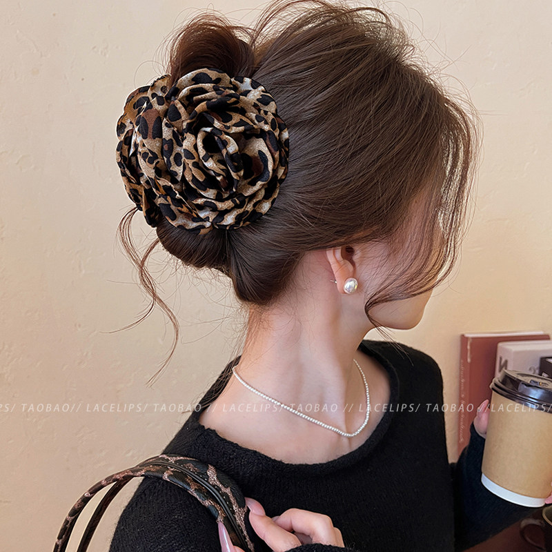时髦豹纹花朵抓夹女饱满后脑勺发夹2025新款鲨鱼夹气质发饰高级感,饰品/流行首饰/时尚饰品新,发饰,淘宝优惠券,粉丝福利购,淘宝优惠卷