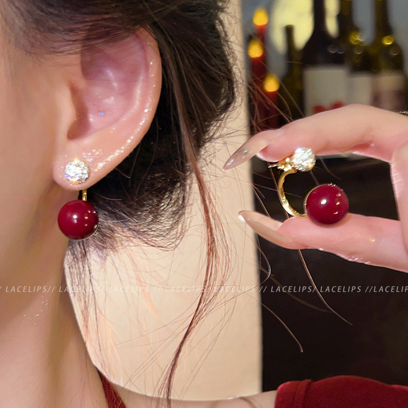 气质红色珠珠闪钻耳环女高级感前后戴耳钉2026新爆款轻奢新年耳饰,饰品/流行首饰/时尚饰品新,耳环,淘宝优惠券,粉丝福利购,淘宝优惠卷