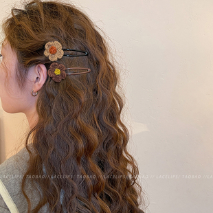 毛线花朵bb夹发夹女2025新款 侧边夹前额发卡碎发刘海夹子高端头饰