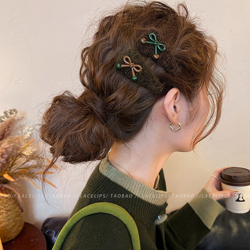 蝴蝶结毛绒三角bb夹发夹女