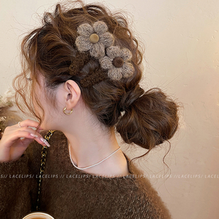 复古毛绒花朵bb夹发夹女2026新款侧边夹高端刘海夹子头饰前额发卡