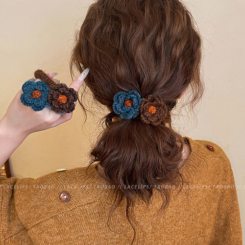 针织毛线花朵发圈女高级感