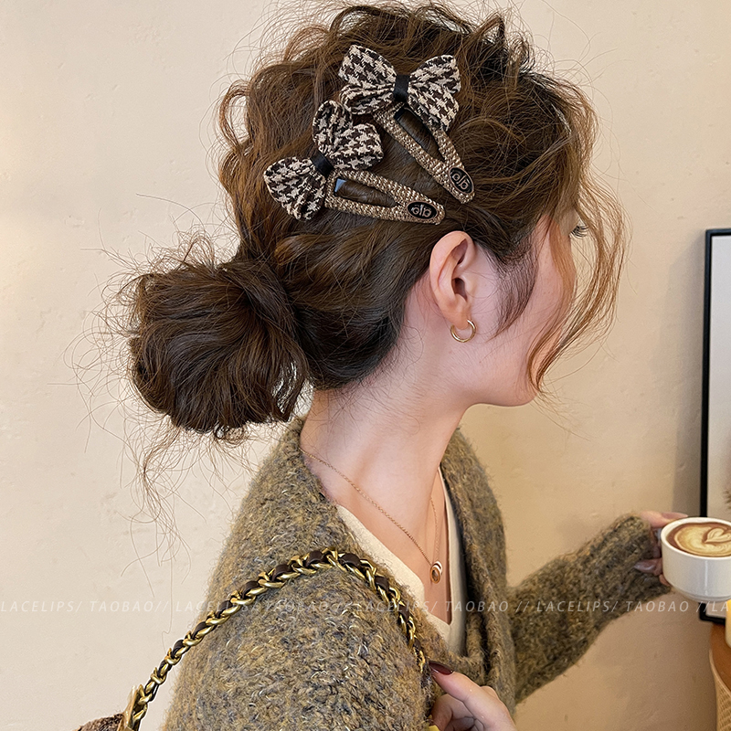 千鸟格蝴蝶结发夹女2025新款