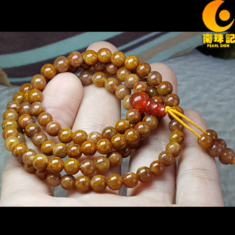 南珠记南流江玉牛筋石男108颗佛珠108念珠手串108颗手链黄色手链