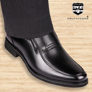 中老年皮鞋男真皮棕色商务休闲爸爸鞋无鞋带平头内增高6厘米高跟