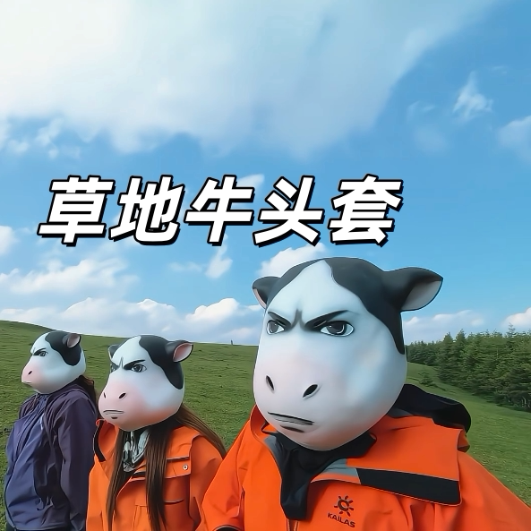 【打卡显眼包】草地牛头套创意3D立体牛牛面具户外高级感拍照道具