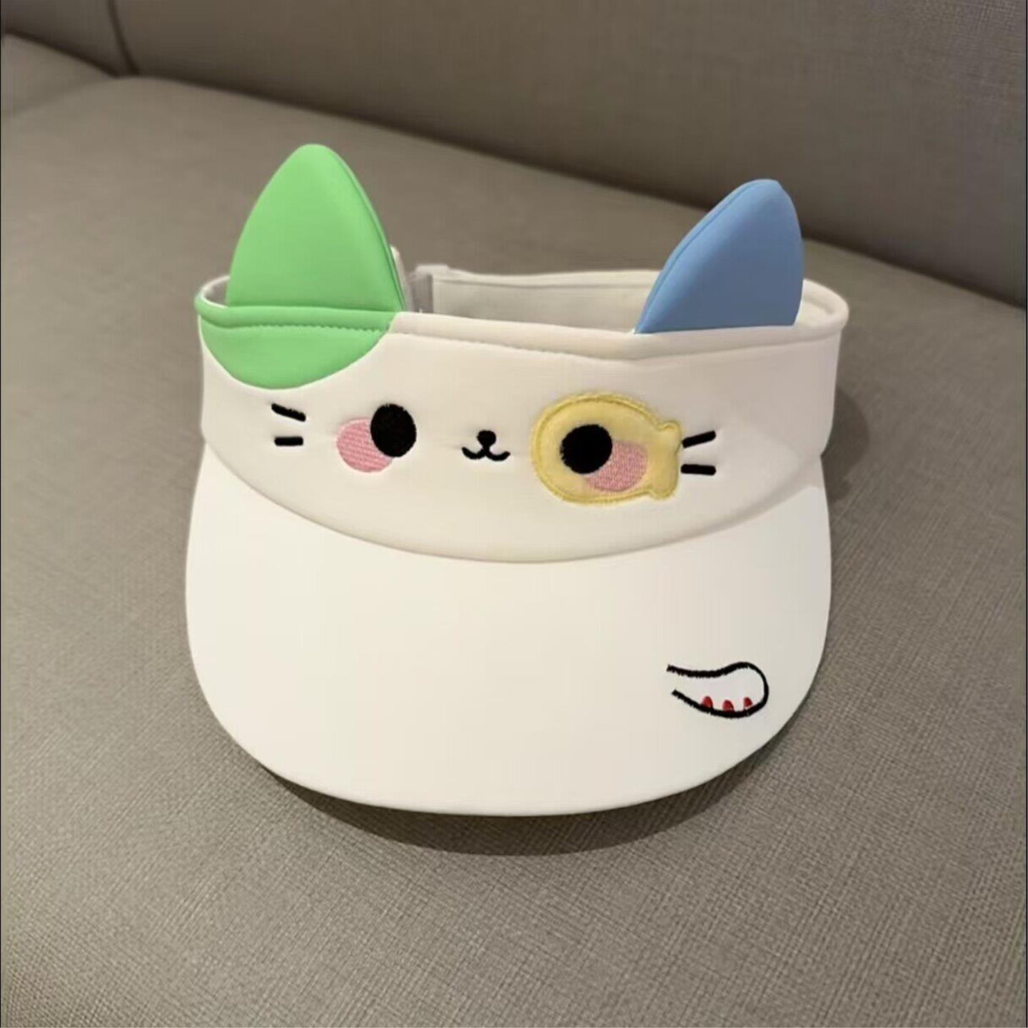 小花猫空顶帽可爱卡通遮阳帽女生夏季户外大帽檐防晒防紫外线帽子