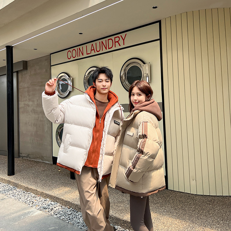新款加厚外套情侣装冬季假两件连帽棒球棉服男女高级感韩系棉袄,男装,棉衣,淘宝优惠券,粉丝福利购,淘宝优惠卷