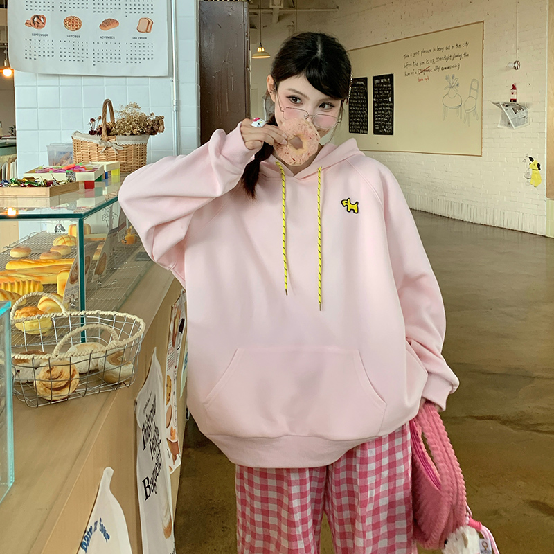 2025胖晶晶大码女装卫衣秋冬可爱印花宽松型连帽卫衣