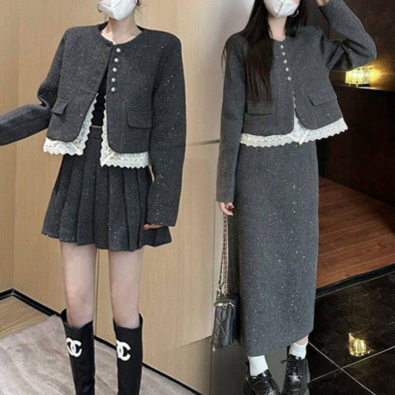一整套秋冬穿搭高级感小香风毛呢套装女气质名媛女神范长裙两件套,女装/女士精品,时尚套装,淘宝优惠券,粉丝福利购,淘宝优惠卷