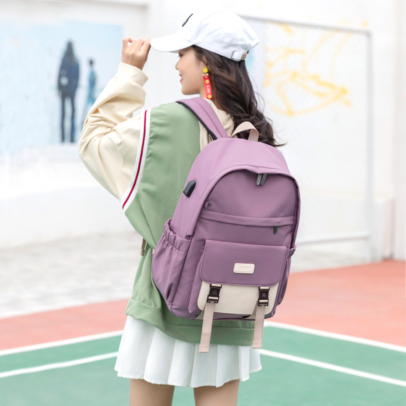 书包中学生高中生女拼色双肩包新款大学生简约轻便大容量撞色背包