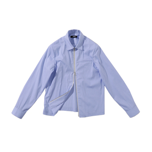 MUSLUN缪伦2025白蓝条拉链长袖 休闲衬衣