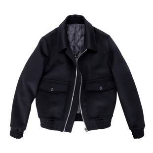 设计师品牌MUSLUN80羊毛20桑蚕丝混纺短顺呢加厚棉衣保暖拉链外套