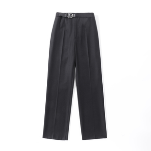 MISLUN缪伦2025春款 280克精纺100羊毛皮扣直筒长西裤