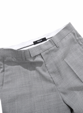 《100%羊毛》可机洗精纺MUSLUN秋冬修身通勤基础百搭花灰色长西裤