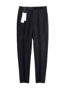 设计师款细腻轻盈保暖精纺羊毛男西裤修身剪裁小脚长裤黑色