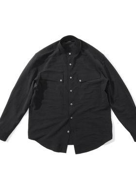 MUSLUN秋可机洗80%桑蚕丝20%锦纶干丝衬衫立领衬衣男