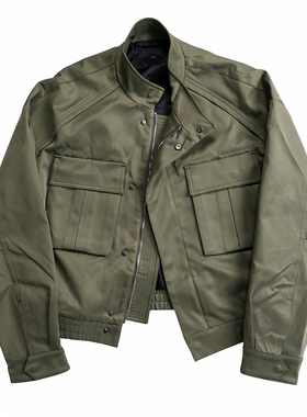 潮WOO专属 MUSLUN春秋军绿色绣花短款男夹克工装外套落肩宽松潮流