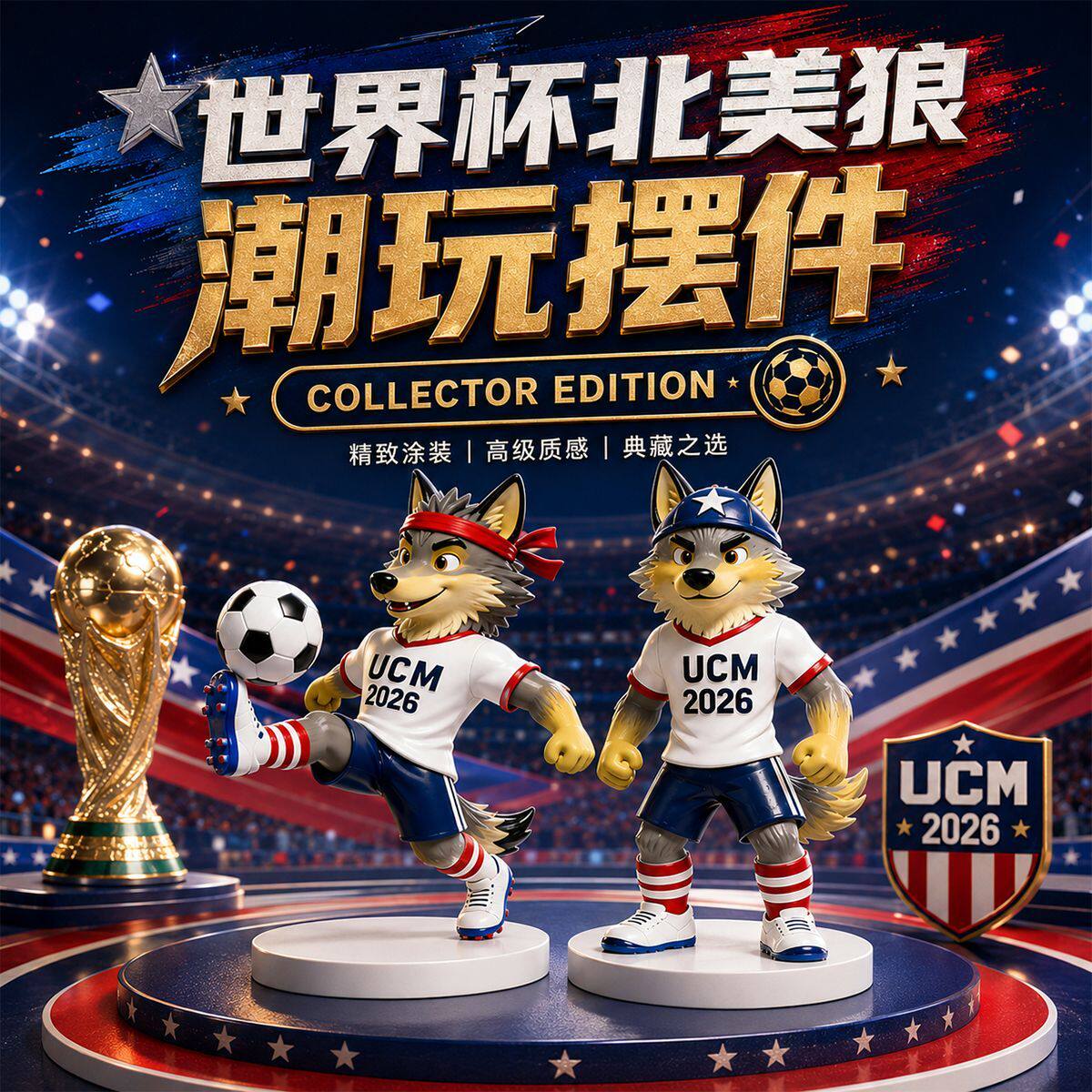 2026世界杯摆件北美狼美加墨世界杯吉祥物公仔手办周边足球迷摆件