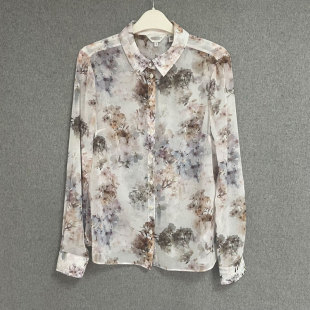 春秋夏季 衬衫 新品 女式 上衣 休闲通勤印花方领单排多扣长袖 欧美时尚