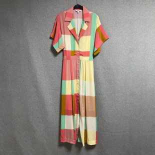 复古格子短袖 新款 衬衫 裙桑蚕丝气质衬衫 连衣裙 欧美时尚 裙长款 夏季