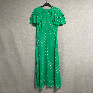 法式 新款 荷叶边袖 收腰修身 复古绿色波点连衣裙 欧美时尚 长款 夏季