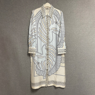 气质裙真丝衬衫 欧美时尚 轻奢重工印花收腰长款 新款 连衣裙 春秋季