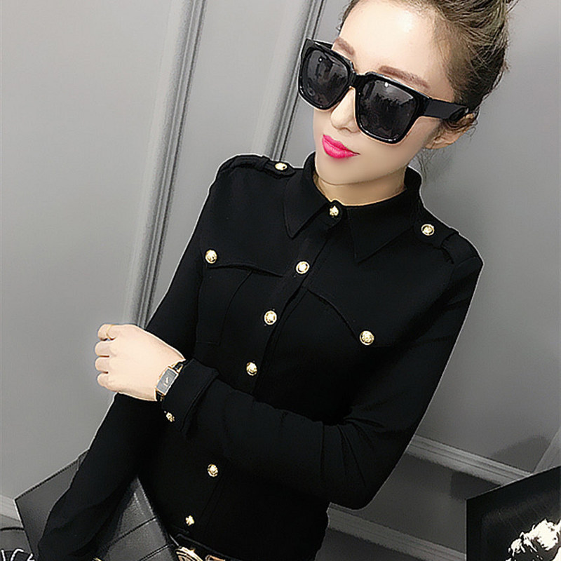 欧洲站肩章女长袖秋冬新品上衣打底衫白衬衣加厚保暖衬衫小衫女潮,女装/女士精品,衬衫,淘宝优惠券,粉丝福利购,淘宝优惠卷