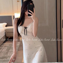 新款 夏季 睡衣女冰丝印花纯欲少女甜美吊带睡裙带胸垫高级感家居服