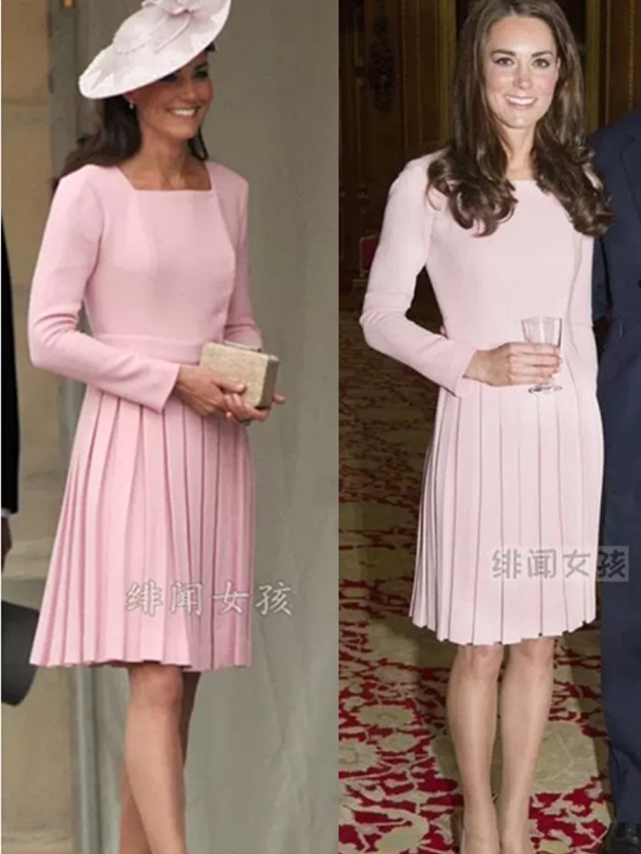 限时特价！凯特王妃同款连衣裙女秋 时尚方领百褶裙A字裙淑女甜美
