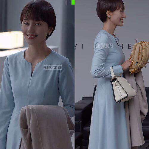 袁泉同款连衣裙女夏 时尚淑女通勤OL白领礼服裙A字亲收腰显瘦遮肚