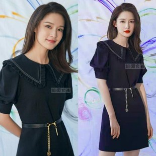 李沁同款连衣裙女夏2026时尚淑女甜美小黑裙赫本风 显瘦遮肚A字裙