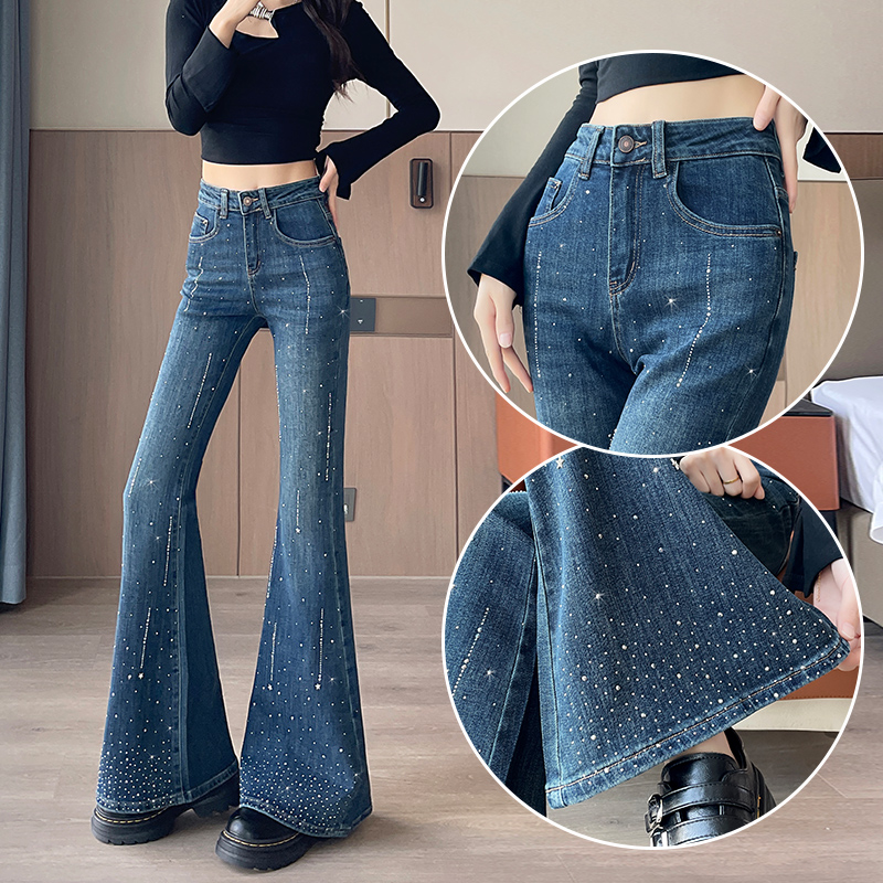秋冬大喇叭牛仔裤美式满天星闪钻