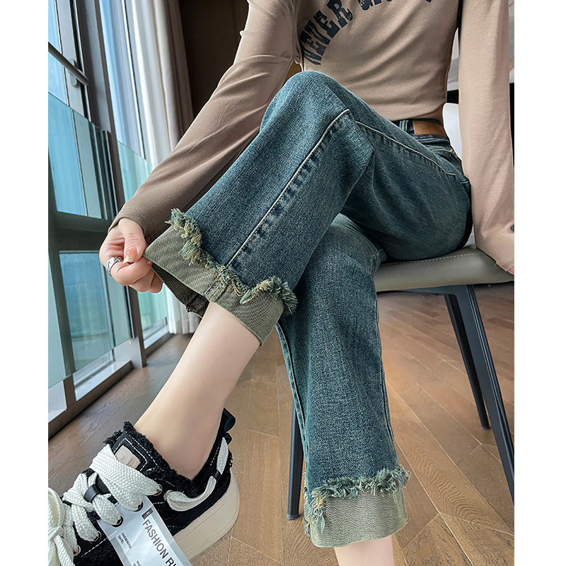 烟管裤九分常规棉弹牛仔布春2025