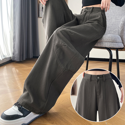 美式灰咖色工装风弯刀牛仔裤