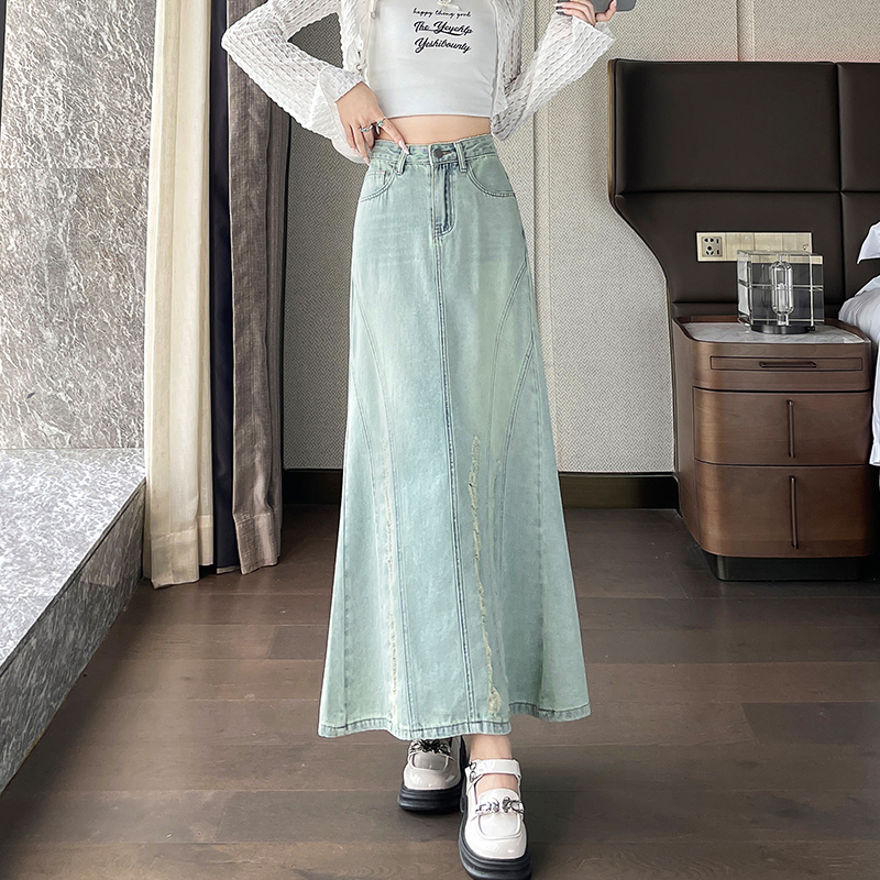 高腰开叉牛仔半身裙女2025夏季