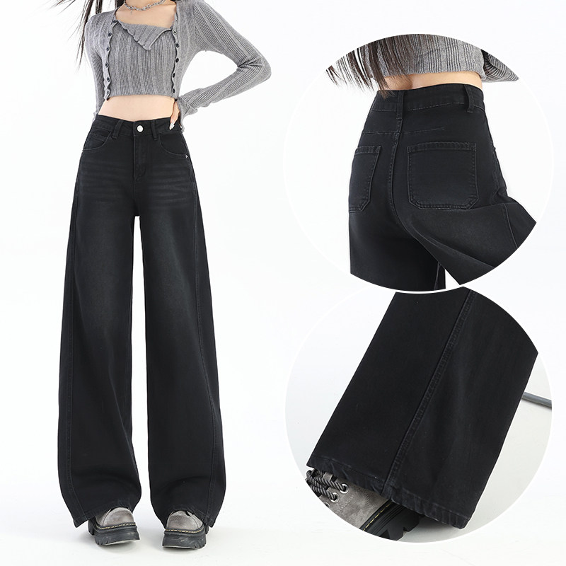 超火黑色拼接弯刀牛仔裤女冬保暖加绒加厚新款小个子直筒小镰刀裤,女装/女士精品,牛仔裤,淘宝优惠券,粉丝福利购,淘宝优惠卷