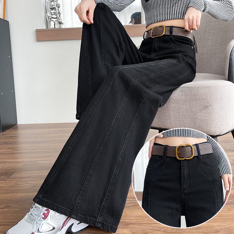 黑色加绒梧桐裤女牛仔裤阔腿裤子