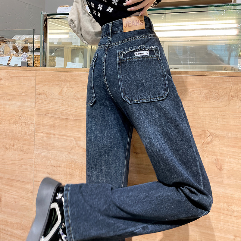 阔腿牛仔裤女个性标签垂感拖地裤