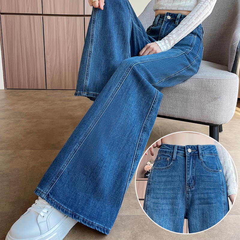 土耳其蓝阔腿牛仔裤女宽松拖地裤